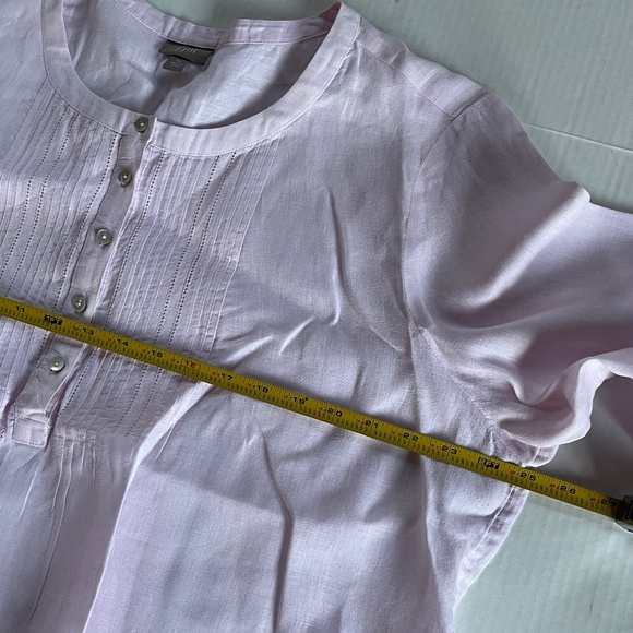 J.Jill Sz XL Love Linen Half Button Pleated Baby Pink Top Crew Neck Tunic Blouse - Picture 7 of 8